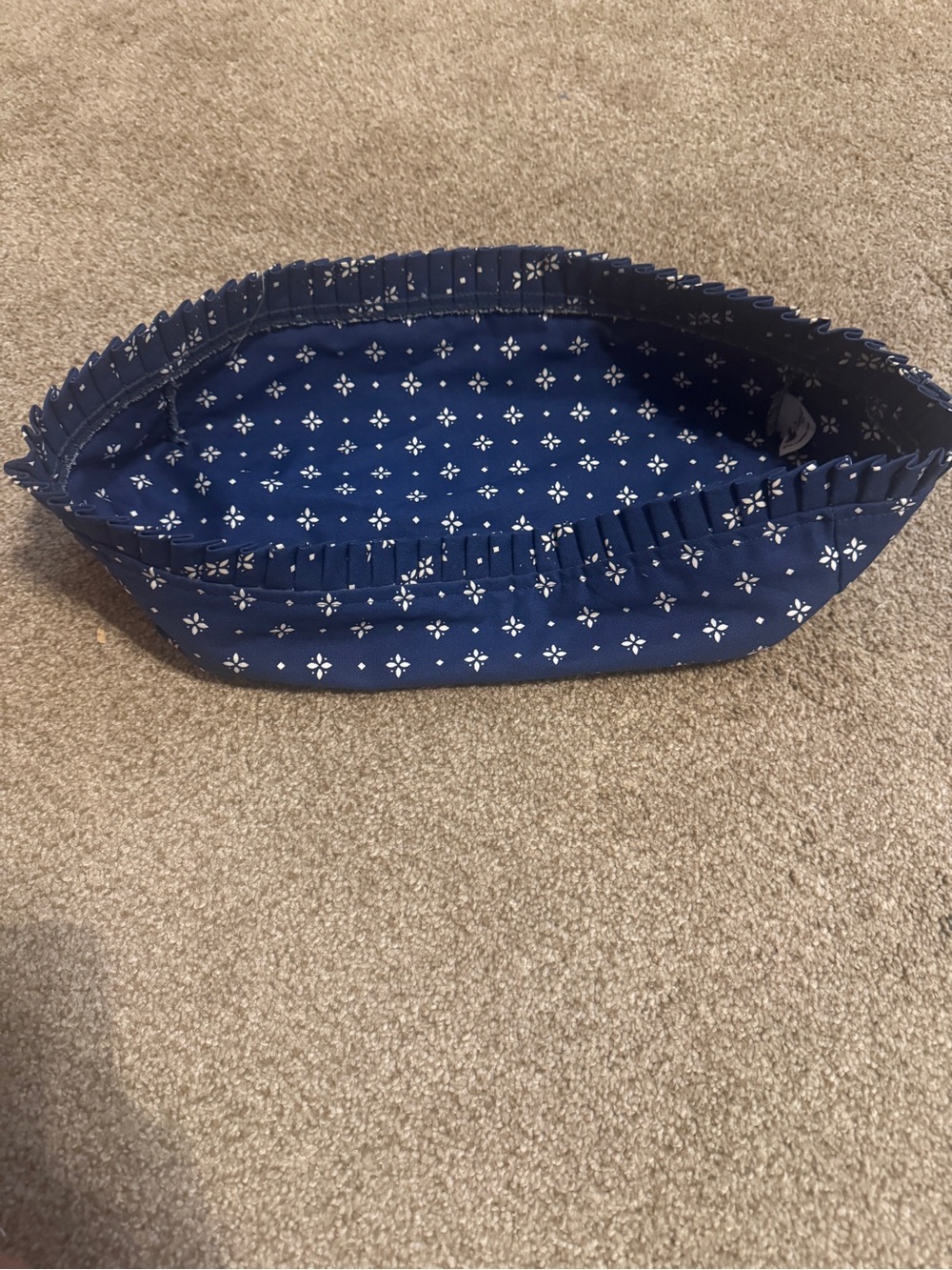 Longaberger Bread Basket Liner Navy blue fabric with White Floral